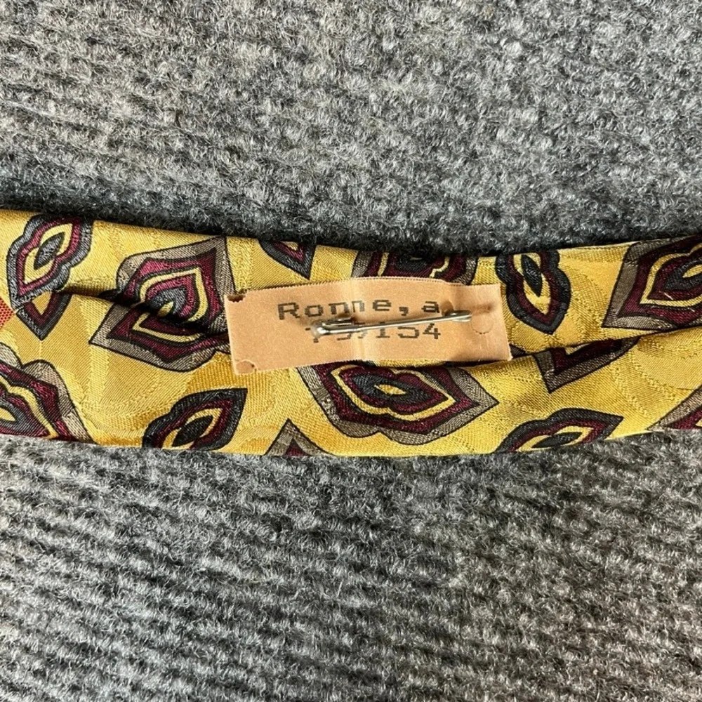 Strathmore by Anderson-Little Mens Silk Tie Yellow Geometric Diamond Burgundy